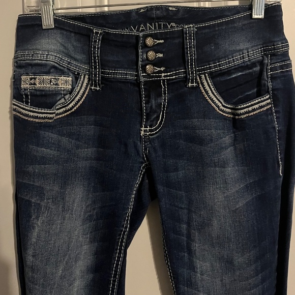 Vanity Premium Collection Denim Jeans Women’s 27W/32L Skinny Dark Wash Embellish - Picture 3 of 5